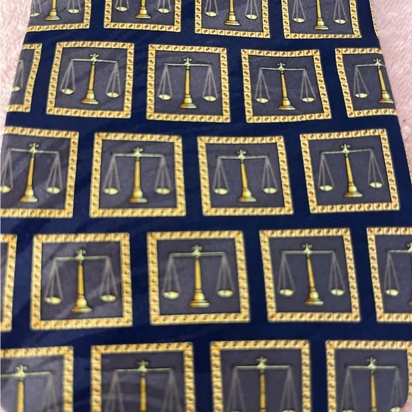 Elegant Navy and Gold Scales Patterned Men's Tie - Picture 2 of 7